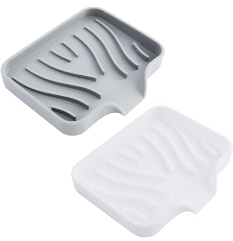 2 Stück Silikon Seifenschale mit Ablauf, Seifenschale Dusche, Seifenhalter Badewanne, Seifenablage Waschbecken, Seifenschalen für Badezimmer, Küche & Zähler (Weiß + Grau)