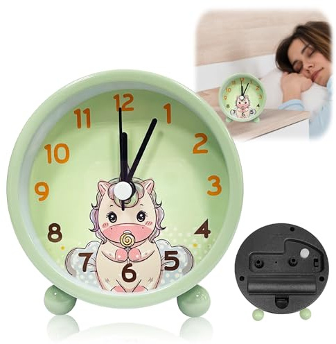 YeahBoom Kinderwecker für Schulanfänger,Kinder Lernwecker,Kinderwecker Mädchen Ohne Ticken,Wecker Kinder mit Nachtlicht,Einhorn Wecker,Batteriebetriebene Weckuhr für Mädchen Jungen