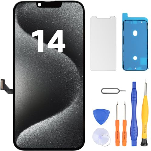 LL TRADER Écran pour iPhone 14, 6.1 LCD Remplacement et Kits de Réparation | Retina FHD Écran Tactile 3D Touch Digitizer Cadre Montage avec Ruban Adhésif Étanche, Protecteur (Programmable Truetone)