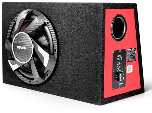 VEVOR 12 tums subwoofer-baspaket, 245 W RMS, komplett billjud subwoofer och förstärkarpaket med laddat hölje, inbyggd förstärkare och kabelsats, smal trapets kompakt för
