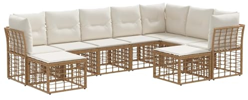 vidaXL Outdoor-Sofagarnitur Natürlich und Cremweiß Polyester, Moderne, wetterfeste, modulare Bauweise, höhenverstellbare Füße, Garten-Sofa-Ecke, Entspannen im Freien