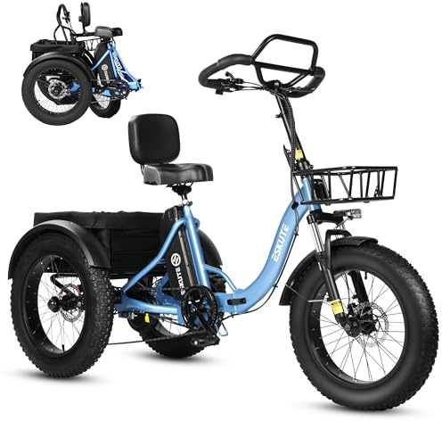 ESKUTE Triciclo Elettrico per Adulti T302 Pro, Fat Bike Elettrica 20×4.0 Pieghevole con Batteria Rimovibile 48V 20,8Ah, eBike a Tre Ruote con Motore 50Nm, Cambio 7 Velocità, Autonomia fino a 130 km