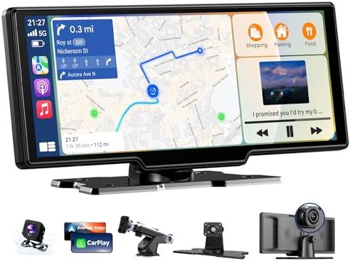 11 Inch Carplay Screen for Car, Car Tablet Pro Max 2026 Car Play Screen with 4K Front and 1080P Rear Camera, Wireless CarPlay Android Auto Mirror Link G-Sensor 64G SD AUX FM Bluetooth