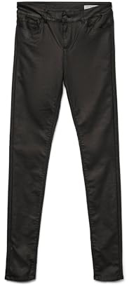 Vero Moda Vmseven NW S.Slim Smooth Coated Pants, Pantaloni Donna, Nero (Black), 32W/30L