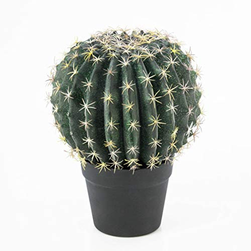 artplants.de Cactus de Asiento de Suegra Artificial ELVIO, Verde, 35cm, Ø 25cm - Bola de Oro - Planta sintética