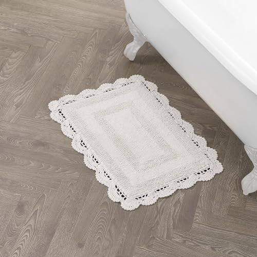 Laura Ashley Badvorleger, gehäkelt, Baumwolle, 43 x 61 cm, elfenbeinfarben