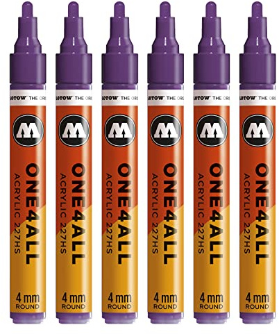 Molotow One4All 227HS Acryl Marker 6 Stück, Farbe 042 johannisbeere | 4,0 mm Strichstärke, hochdeckend und permanent, schnell trocknend, UV-beständig, nachfüllbar, für fast alle Untergründe