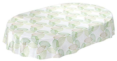 ANRO Wachstuchtischdecke Wachstuch Wachstischdecke Tischdecke abwaschbar Abstrakt Stimmung Laub Grün Oval 140 x 240cm