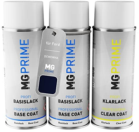 MG PRIME Autolack Sprühdosen Set für Ford DCWEWHA / PN4B70 / G Deep Impact Blue Metallic/Indic Blau Metallic Grundlack Basislack Klarlack Spraydose 400ml