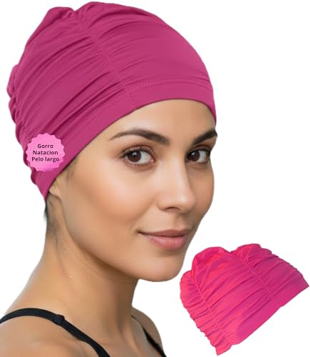 SWIMXWIN Cuffia Nuoto Capelli Lunghi Lycra DOLCEVITA Fucsia Donna Bambina Cuffia Piscina Tessuto Volume Ampio Allenamento Aquagym Triathlon Acque Libere Regalo Comoda Waterpolo