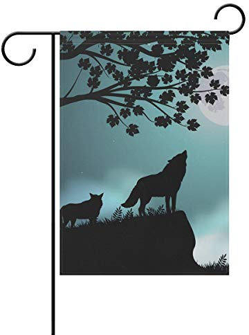 Abendmond Wolf Gartenflagge Ferienhaus Hof Flaggen Outdoor Dekorative Outdoor Hof Doppelseitige Flaggen Doppelseitig strapazierfähiges Polyester 30,5 x 45,7 cm