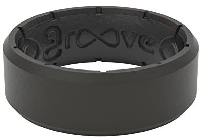 Groove Life Edge Black/Black Silicone Ring - Breathable Rubber Wedding Rings for Men, Unique Design, Comfort Fit Ring - Size 9