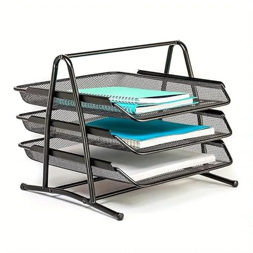 CABLEPELADO Bandeja Escritorio Organizador de Escritorio, Organizador de Documentos para Mesa, Organizador de Oficina, Bandeja Organizadora Documentos, Metálico, Negro, 3 Niveles