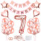 7 Jahr Geburtstag Mädchen, 7 Geburtstag Mädchen Rosegold, Luftballon 7 Geburtstagsdeko Happy Birthday Banner, Konfetti 7 Geburtstagsdeko Rosegold