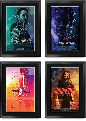HWC Trading FR A3 John Wick Geschenke Geduckter Poster Signiertes Autogramm Foto für Fans von Film Memorabilien - A3 Gerahmt