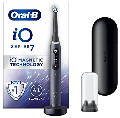 Oral-B iO7 Electric Toothbrushes For Adults, App Connected Handle, 1 Toothbrush Head & Travel Case, 5 Modes with Teeth Whitening, Black