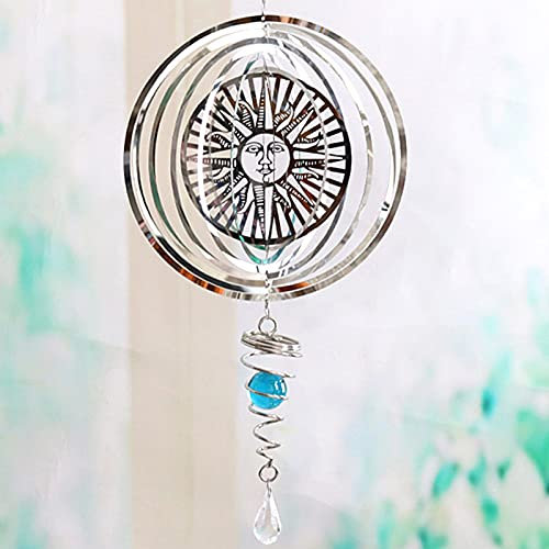 JKGHK Hängender Windspinner, 3D Edelstahl Windspiel – Lasergeschnittene Metallkunst Geometrisches Muster Kinetische Yard Art Windskulpturen, Für Zimmerfenster und Garten