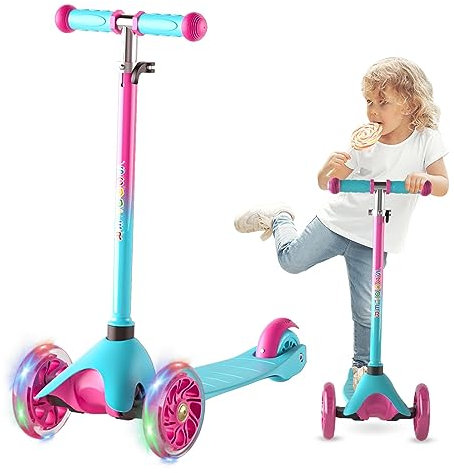 FAYDUDU Roller Kinder Scooter Kinderroller ab 2 Jahre Dreiradscooter Höhenverstellbarer mit LED-Leuchträdern Tretroller für Jungen Mädchen ab 2 bis 5 Jahren (Blau)