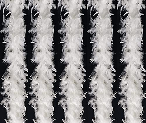 WINOK Federboa Weiß, 5 Stück 40 Gram 200 cm Federstola Feder Schal Weiss Federboa Einfarbig Federdichten Flauschige Girlande Für Weihnachtsbaum Karneval Fasching Stola Kostüm Party Damen Kinder
