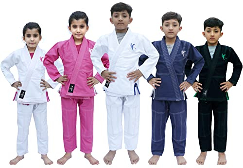 Chocho Kids Brazilian jiu jitsu suits Bjj Gi IBJJF Children Grappling Preshrunk Kimonos Lightweight White Belt (Pink, K0000)