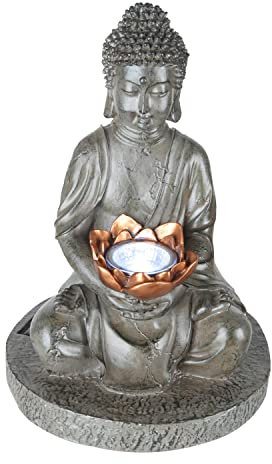 Solarleuchte für Außen Garten Buddha Figur - Solarleuchte Balkon Statue - Gartenlampe Höhe 30 cm - Außenleuchte LED Stehend - Gartendeko Solar Wetterfest