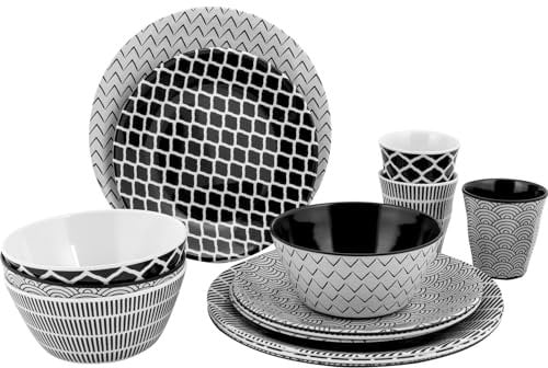 Bo-Camp Melamin Campinggeschirr Set Mix&Match Essgeschirr Teller Becher 16tlg schwarz