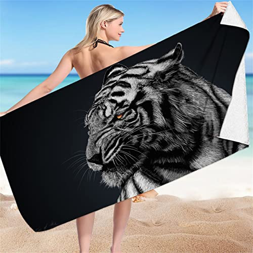 Groß Strandtücher Badetücher Schnelltrocknend Wasseraufnahme Mikrofaser XL XXL Animal Themed Tiger Handtuch Kind Junge Leute Mann Decke Sport Handtuch (Farbe 1,100x200 cm)