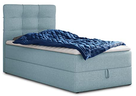Boxspringbett Best Mini mit Bettkasten und Matratzentopper - Einzelbett mit Bonell-Matratze und Topper, Polsterbett, Bett, Schlafzimmer (100 x 200 cm, Blau (Vidar 83))