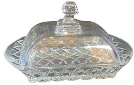 Crystals Glass Butter Dish with Lid Handle.