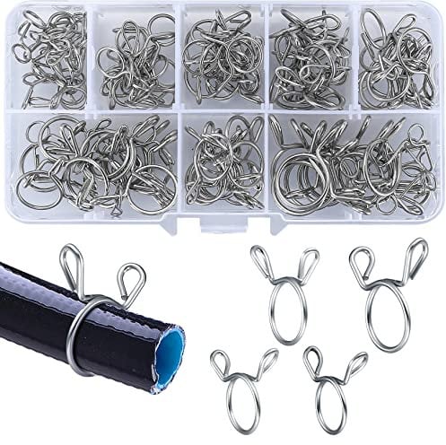 Kigniote 100Pcs Hose Spring Clamps, Fuel Line Hose Clips,Tube Spring Clips Clamp Assortment Kit for Water Pipe Air Hose Motorcycle Scooter (5-14mm)