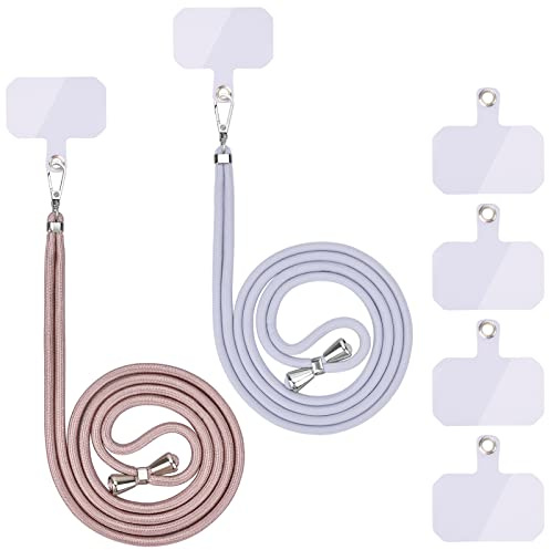 Chaîne de téléphone portable universelle, cordon universel pour téléphone portable suspendu autour du cou avec coussinet de téléphone portable, réglable et amovible., 2 or rose + gris, Hand washable