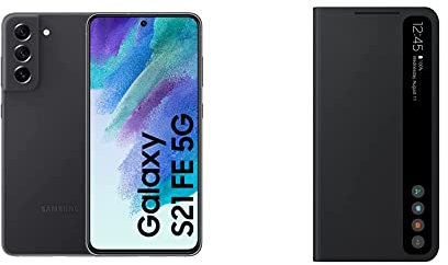 Samsung Galaxy S21 FE, Téléphone Mobile 5G 256Go Graphite, Carte SIM Non Incluse, Smartphone Android, Version FR & Smart Clear View Cover G S21 FE 5G Gris foncé (Reconditionné)