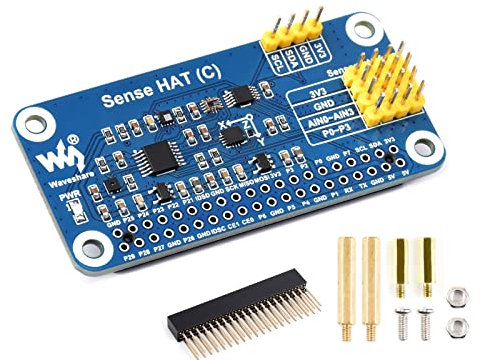 Sense HAT (C) for Raspberry Pi 4B/3B+/3B/2B/B+/A+/Zero/Zero W Onboard Gyroscope, Accelerometer, Magnetometer, Barometer, Temperature and Humidity Sensor,Supports External Sensors, I2C Interface