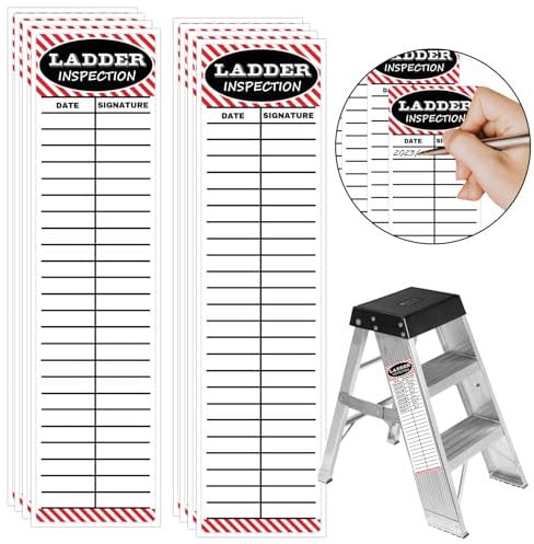 Ladder Inspection Labels Safety Stickers for Ladders 8.5 x 2 Inch Red Safety Inspection Tags Vinyl Maintenance Stickers for Industrial 50 Pcs Ladder Inspection Tag