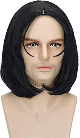 Kurze Mens Brown Perücke FVCENT Lange Gerade Mens 50s Black Synthetic Pelucas Halloween Kostüm Realistische Fun Party Toupee Perücke (Gerade Schwarz)