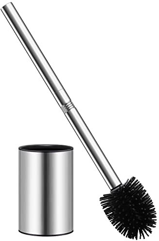 Escobilla de Baño Silicona, Escobilla WC con Secado Rápido, Escobilla de Inodoro con Soporte, Portaescobillas de Baño en Acero Inoxidable de Montaje en Suelo - Cabezales de Cepillo de Silicona