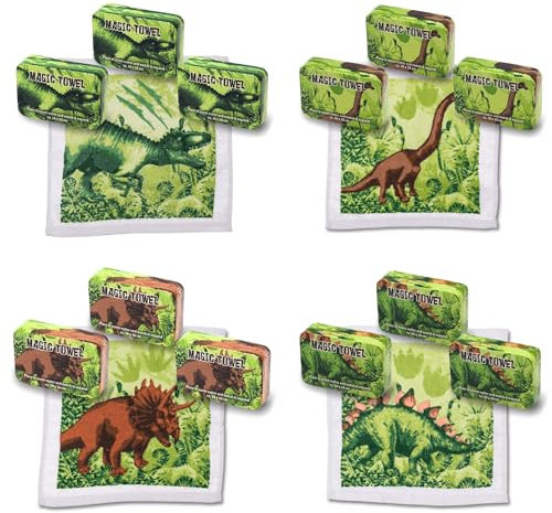 Bada Bing 12er Set Magisches Handtuch Dinosaurier Zauberhafte Baumwoll-Waschlappen Dino Zauberhandtuch für Kinder ca. 30x30 cm Gastgeschenk Kindergeburtstag