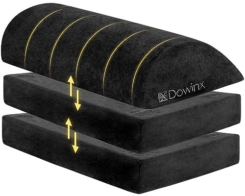 Dowinx Fußstütze Schreibtisch, Fußstütze Höhenverstellbar mit waschbarem Bezug, bequeme Fussstütze Büro, Auto, Haus (3 Lagen Hart, Schwarz)