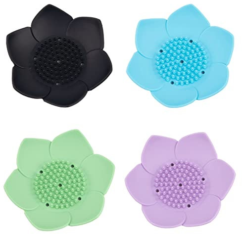 AUEAR, Lot de 4 porte-savon en silicone en forme de fleur de lotus pour bar
