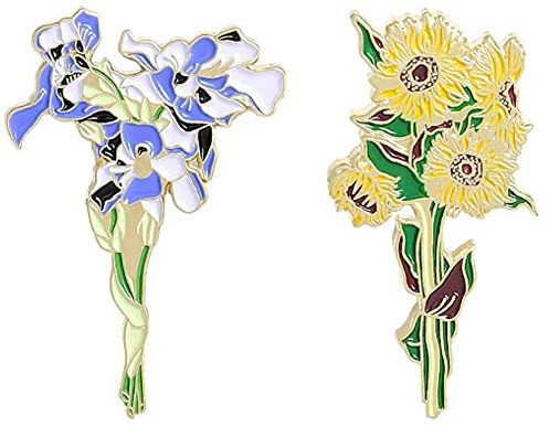Ericetion Van Gogh Sonnenblume Emaille Brosch Revers Pins - 2 Packung, Blumenzeichen Für Hüte, Kleidung, Rucksäcke, Frauenschmuckgeschenk