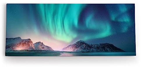 Paul Sinus Wandbild 120x50cm Norwegen Berge Polarlichter Sternenhimmel Nacht