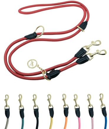 Hundeleine 2m VELVETIER® verstellbar für große & mittelgroße Hunde | Paracord Führleine | Nylon Doppelleine mit 2 Karabiner (Milano (Rot), 2.2 m x 1.1 cm)
