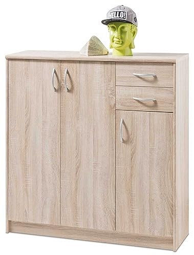 Home4You Kommode mit 3 Türen und 2 Schubladen - Eiche Sonoma - 109 cm breit - Sideboard Mehrzweckschrank