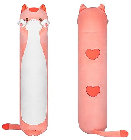 Mewaii 110CM Kuscheltier Kawaii Langes Katzen Plüsch Kissen Rosa Stofftiere Plüschtier Ausgestopftes Tier Spielzeug Kuschelkissen Geschenk Plüschkissen