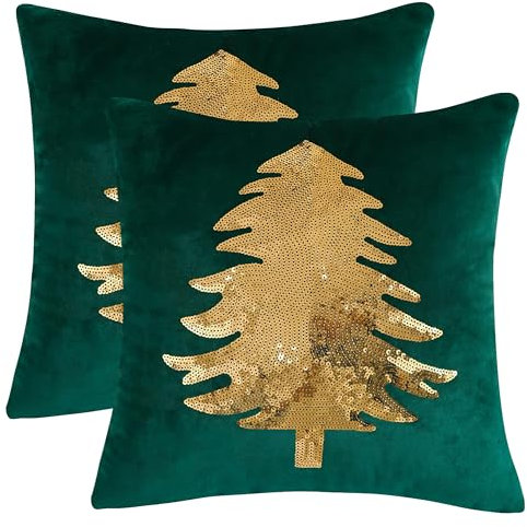 Tosleo Kissenbezug 2er Set Weihnachten Kissenbezüge 45x45cm Weihnachtsbaum Pailletten Dekokissen Sofa Wohnzimmer Schlafzimme Dekokissenr Couch