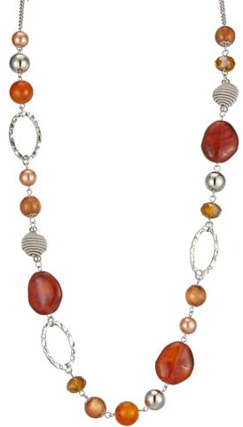 Bulinlin Silber Perplen Lang Kette für Damen Boho Statement Chain Halskette Modeschmuck Geburtstagsgeschenke für Frauen (52-Red brown)