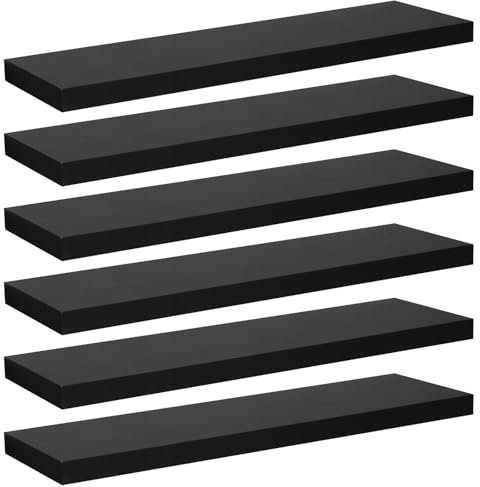 WOLTU 6er Set Wandregal, Schweberegal Schwarz klein, Regal freischwebend, Wanddeko für Wohnzimmer Schlafzimmer Kinderzimmer,hochglänzend,aus MDF,120x22.9x3.8cm,RG9315sz-6