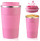 Senshuomy Travel Mug, Insulated Coffee Cup with Leakproof Lid, Reusable Coffee Cups Travel Cup, Stainless Steel thermaol Mug for Hot Cold Drinks (Pink 380ml)