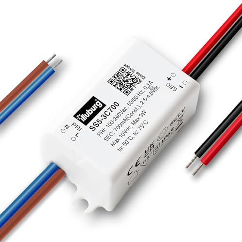 illuburg LED Trafo Wasserdicht IP65 700mA Konstantstrom 2W - 3W Flackerfrei LED Netzteil Treiber Transformator Driver