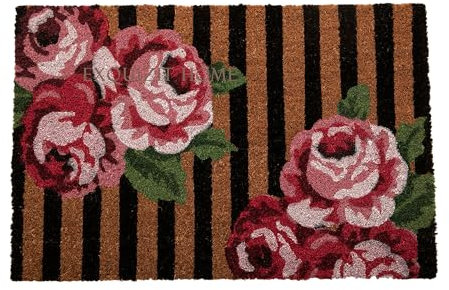 Doormats Coir Door Mat Heavy Duty Coir Door Mat Welcome Front Door Home Garden Mats 40x60cm (Stripe Roses)